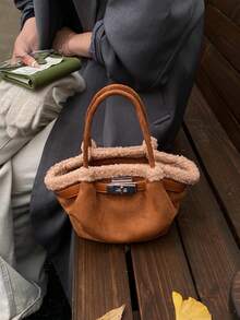 Fashionable Fluffy Handbag For Women, 2025 New Cute Sweet Style Versatile Crossbody Bag, Chic Lockable Purse, Elegant For Daily, Shopping, Party, Dating, Gift - Multicolor - View 11