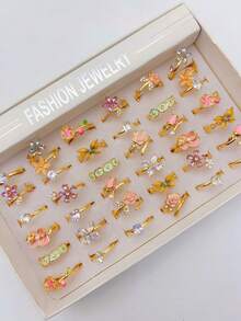 Bộ 10 chiếc nhẫn hình trái tim và bướm màu hồng đá zirconia tổng hợp thanh lịch, nhẫn cocktail hở có thể điều chỉnh, quà tặng trang sức thời trang dành cho phụ nữ. - 10 Vòng hoa giọt nước nhiều màu - Xem 8
