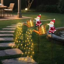 Decoración solar de Papá Noel para exteriores con diseño de tetera, luces navideñas decorativas para patio y jardín. - Blanco cálido - Ver 2