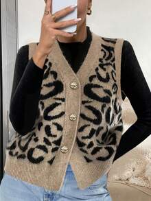 Women's Freeform Autumn/Winter Knitted Vest Cardigan, Fashion Minimalist Business Casual Commute Elegant Resort Warm High-End Versatile Slimming Victory Day Cute Top Korean Style