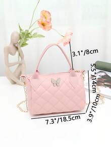 蝴蝶装饰抱枕休闲单肩包，轻便手提圆筒包 - 粉色 - 查看 2