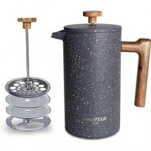 POLIVIAR French Press Coffee Maker 34 Ounce With Real Wood Handle Double Wall Insulation And Dual-Filter Screen  Stainless Steel For Optimal Coffee And Tea Brewing In Home Kitchens Office Spaces And Outdoor Adventures - Gray - View 1