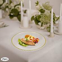 Clear Charger Plates, 25 Pack 12.6 Inch Round Shape Table Charger Plates Set Reusable Dinner Serving Tray Modern Table Setting Decoration For Holiday Wedding Party - Clear and Gold - 查看 3