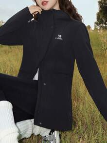 CAMEL CROWN Women's Outdoor Softshell Jacket Autumn/Winter Mid-Length Softshell Jacket Casual And Versatile, Waist-Cinching And Figure-Flattering Water-Repellent Outerwear - Phantom Black - View 1