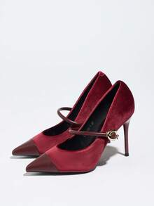 女士经典尖头高跟一脚蹬浅口鞋，舒适优雅的工作/派对/正式鞋，春/秋季 - 酒紅色 - 查看 5