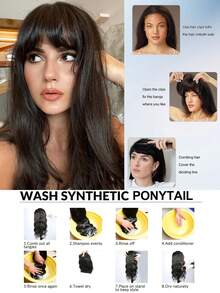 Clip-On Bangs Hairpiece, Made Of Synthetic Material, Suitable For Women's Daily Commuting.