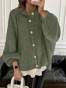 Áo khoác cardigan dày dặn dáng rộng dành cho nữ, màu trắng, đen, nâu, hồng, thời trang tối giản, công sở, đi làm, thanh lịch, nghỉ mát, ấm áp, cao cấp, đa năng, tôn dáng, phong cách Hàn Quốc. - màu xanh lá - Xem 2