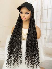 28英寸编织假发，合成棒球帽假发，带盒，波西米亚风编织假发，可调节非洲帽假发，适合女孩