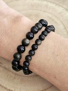 1件AAA级金黑曜石手链，6毫米8毫米珠子，天然优质宝石，金色光泽