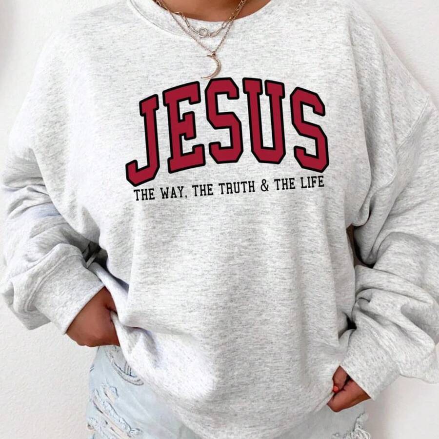 Christian Sweatshirt Jesus Sweatshirt Faith Sweatshirt -  Crewneck Love Like Jesus Pray Sweatshirt-New Autumn/Winter Collection: Unisex Relaxed Fit Long-Sleeve Crew Neck Sweatshirt - 灰色 - 查看 1