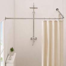 L Shape Shower Rail Rods Curtain Rod Wall Mounted Curved Bath Pole For Bathroom - Silver - View 5