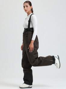1件女款可拆卸吊帶式滑雪褲，單板雙板雪地戶外休閒運動背帶褲，冬季款 - 棕色 - 查看 7