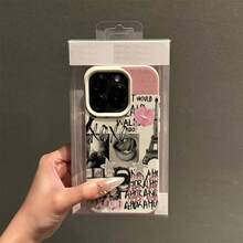 1 szt. różowo-czarne etui ochronne na telefon z nadrukiem wieży Eiffla z teksturą liczi z TPU, kompatybilne z Apple 17 16 15 14 13 12 11 Plus Pro Max Series, spersonalizowane etui ochronne w stylu INS, minimalistyczne, odporne na upadki etui na telefon, wysoka estetyka wykonania, prezent urodzinowy/świąteczny - Wielokolorowe - Zobacz 3