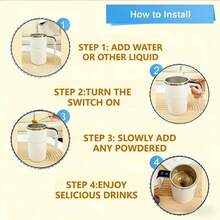 Taza de café eléctrica recargable por USB - Giratoria magnética, mezcla automática, pantalla digital, portátil de acero inoxidable para viajes - Blanco - Ver 9