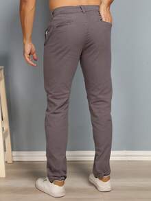 Set Of 3 Men's Ribbed Knit Trousers With Buttons And Pockets. Slightly Stretchy Fabric For Greater Comfort And Style. - castanho-chumbo-bege- - 查看 4