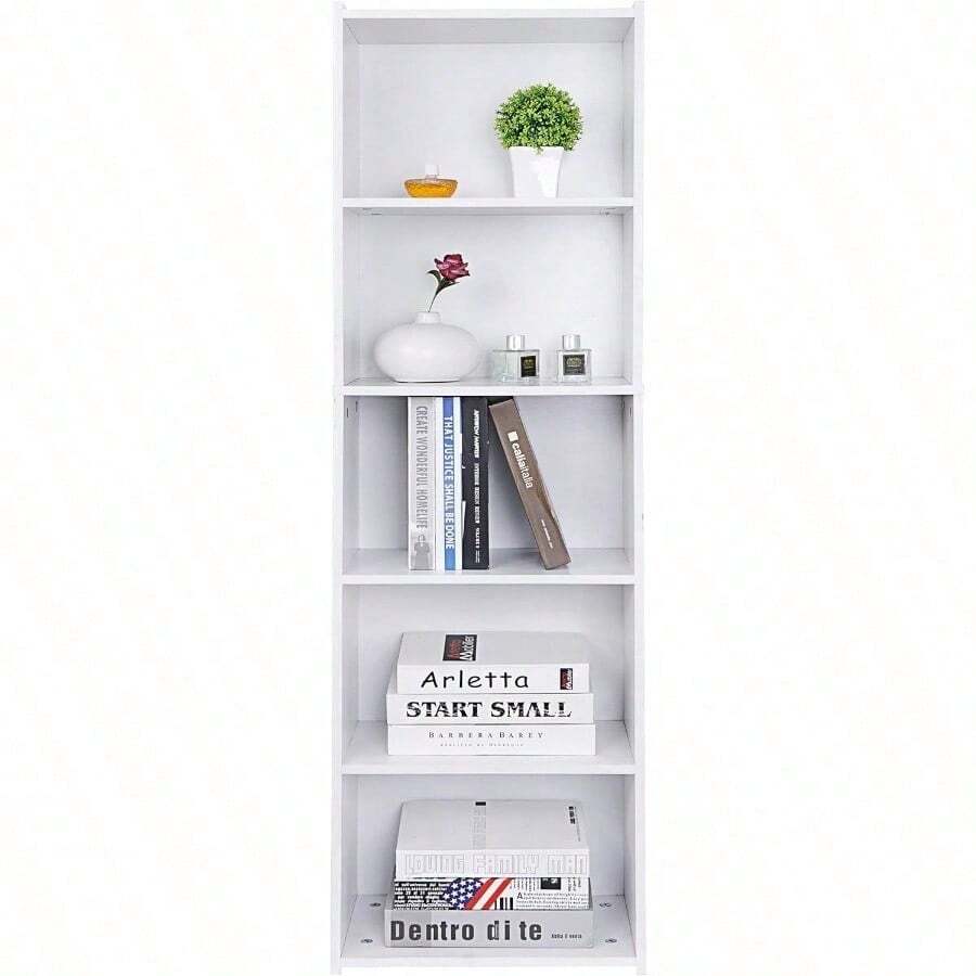 5-Tier Open Bookcase And Bookshelf, Open Storage Shelf, Freestanding Display Storage Shelves Tall Book Shelf For Bedroom, Living Room And Office (White) - 白色 - 查看 1