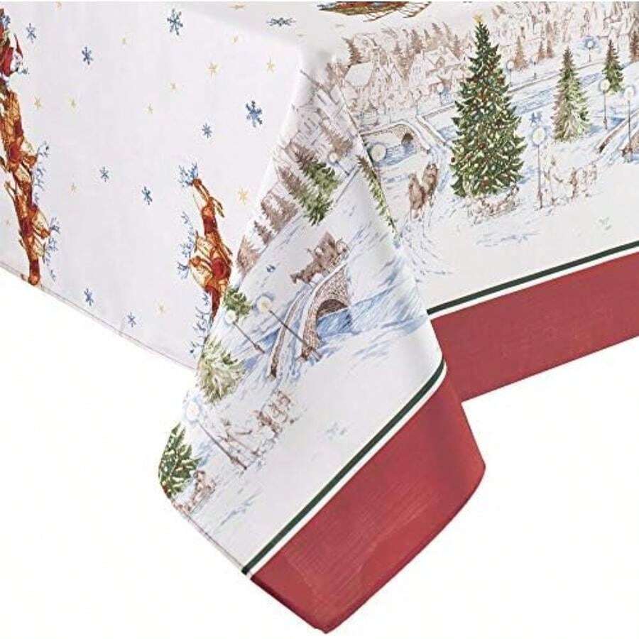 Home Fashions Santa Snowy Sleighride - Mantel de Navidad y Navidad, 60 x 84 Pulgadas, Rectangular(Mantel (1) 304.8 x 152.4 cm (Rectangular)) - Multicolor - Ver 1