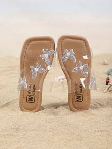 Children's Fashion Slippers, New Summer Design With Rhinestone Bow, Shiny, Stylish, Comfortable And Lightweight Children Beach Slippers - Clear - View 1