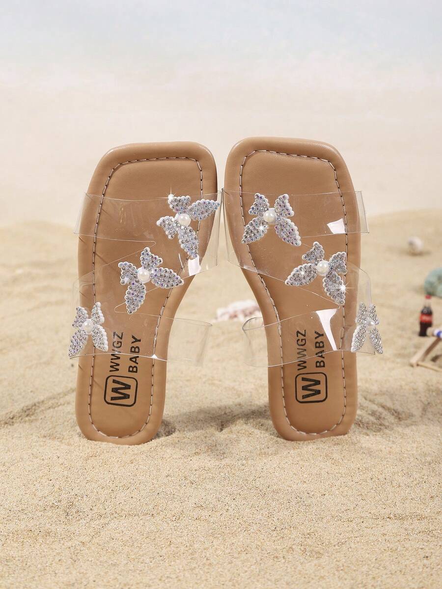 Children's Fashion Slippers, New Summer Design With Rhinestone Bow, Shiny, Stylish, Comfortable And Lightweight Children Beach Slippers - Clear - View 1
