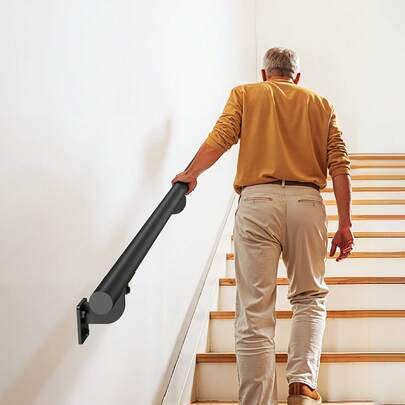 Wall Mounted Stair Handrail, 6ft Pipe Staircase Handrail, Black Galvanized Aluminum, 1.26 Inch Pipe Diameter, Indoor&Outdoor Staircase Railing,Industrial Hand Rail For Steps,Security Baluster