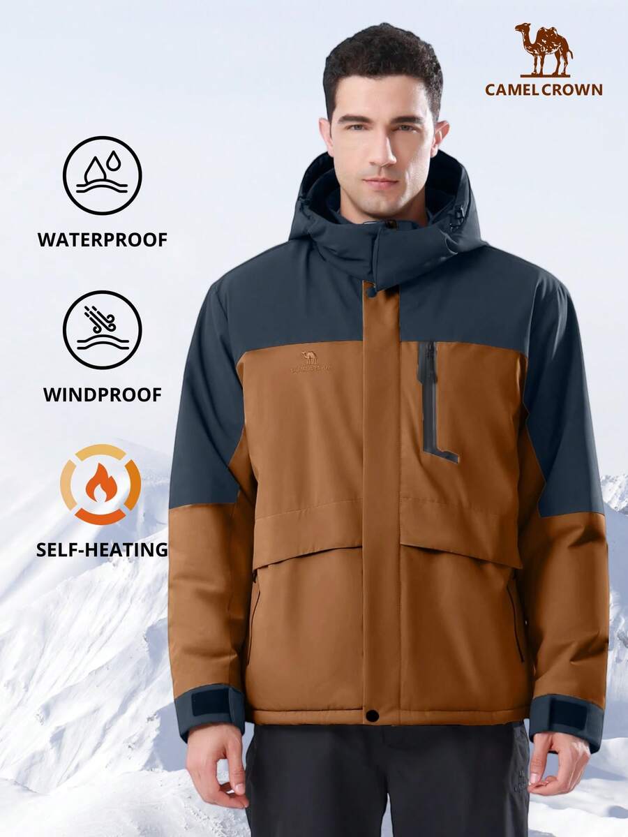 CAMEL CROWN Men's Winter Ski Jacket Mountain Snow Coats Waterproof Detachable Hood Windproof Fleece Rain Jackets - Brown - View 1