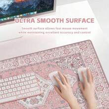Pink Desk Mat,XXL Extended Large Mouse Pad,Gaming Mousepad With Stitched Edge,Non-Slip Rubber Base Keyboard Desk Pad For Home Office Study Game (Pink) - 長方形 - 查看 5