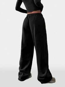 Plus Women's Solid Color Casual Loose With Pocket Solid Color Sports Pants