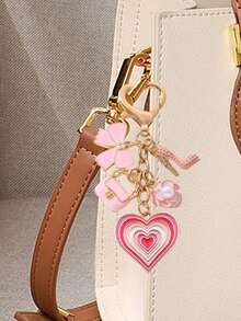 Pink Heart Shaped Keychain - A Cute Round Metal Heart-Shaped Keychain, Decorated With Delicate Floral And Heart Patterns. This Stylish And Fashionable Pendant Is An Ideal Choice For Valentine's Day, Sold Individually. It Is A Perfect Wedding And Holiday Gift, As Well As An Accessory For Ladies' Handbags, Also Suitable As A Valentine's Day Gift, Birthday Gift, New Year Gift, Thanksgiving Gift, Anniversary Gift And Christmas Gift.