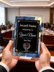 1pc Custom Acrylic Rectangle Award Plaque - 5 Styles, Deep Blue & Golden Marble Design With Personalized Text & Year, Laurel Wreath Accent, Elegant For Corporate Events, Employee Recognition, Boss/Coworker Appreciation Gifts, Award Plaque For Employees, Event Recognition, Sophisticated Design, Highquality Finish,Personalized Gifts,Customized Christmas Gifts,Christmas