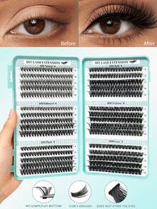 600片精致簇状假睫毛 - DIY单根假睫毛，自然D卷度9-16mm，超柔软睫毛梗，可重复使用，30D/40D/50D/60D/80D/100D - 彩色 - 查看 2