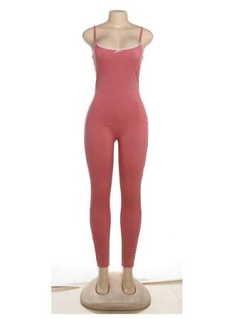 蕾丝边蝴蝶结装饰修身连身裤，街头风格