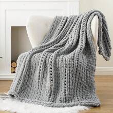 Battilo Beige Chunky Knit Throw Blanket, Soft And Thick Chenille Throw Blanket, 50x60 Handmade Knit Crochet Blanket, Cozy Knot Knitted Throw Blankets Couch Home Decor, Taupe - Xám - Xem 2