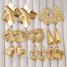 Set de 10 piezas de aretes asimétricos de metal, adecuados para uso diario, regalo (estilo aleatorio) - Dorado - Ver 2