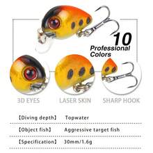3cm/1.6g ABS Hard Lure, Mini Rocking Lure, Realistic Small Fish Bait, Suitable For Freshwater And Saltwater, Targeting Bass And Crappie