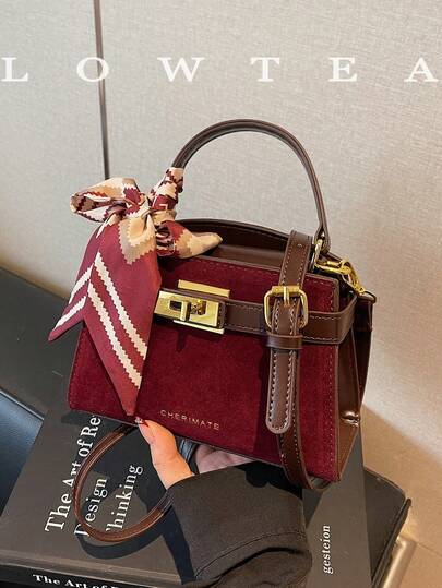 low tea New Summer Litchi Texture Women's Handbag, Fashion Adjustable Shoulder Strap Crossbody Bag, Minimalist Solid Color High-End Metal Decor One Shoulder Commuter Bag