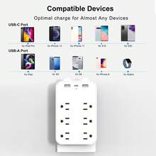 JcBlaon Outlet Extender - Wall Surge Protector With 6 Outlets 3 USB (2 USB A, 1 USB C) Multi Plug Outlet Splitter, Wall Mount Adapter With Top Phone Holder For Home, School, Office,White - White - View 4