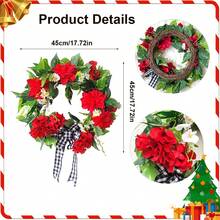 17.7 Inch Red Geranium Spring Wreath With Black And White Checkered Bow - Artificial Flower Door Decoration For Entry Door, Christmas, Wedding, Home, Outdoor And Indoor Decoration - Đỏ - Xem 7