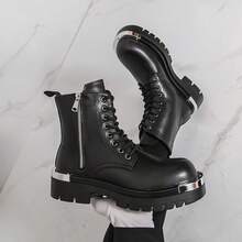 Punk-Style Metal Embellished Platform Leather Shoes - Urban Trendsetter / Retro Eye-Catching Combination. Lacquered Leather Makes You Look Taller. Chunky Derby Shoes. Size 40-46. 2025 Punk Dress Shoes. - Black - View 7