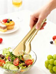 2pcs/4pcs Champagne Golden Stainless Steel Serving Tongs, 9" Easy Grip - Mirror Polished Half-Circle Bread Clamp Service Clips For Steak/Food, Perfect For Buffet & Parties, Kitchen Gadgets - Gold - View 3