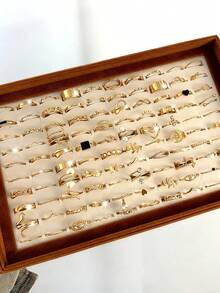 15/5/7/8pcs Set Asymmetrical Hollow Heart Rhinestone Faux Gemstone Star Burst Design Chunky Rings, Cute Stackable Fashionable Elegant Vintage Style, Suitable For Holiday, Party, Date, Daily Wear, Gift - Gold - View 14