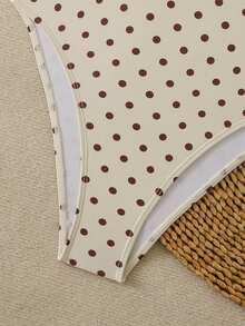 Women's Sexy Polka Dot Tie-Up Asymmetrical Backless Wrap Two Pieces Swimsuit, Beach Vacation Outfit For Summer - Apricot - View 5