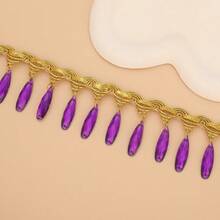 1 Yard Rhinestone Embellished Tassel Lace Satin Ribbon, 4.5cm Wide, Clothing Accessory - Multicolor - View 3