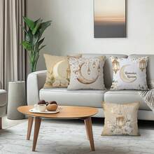 4pcs Ramadan Crescent Moon Lantern Pattern Pillow Cover, Single-Sided Printed Cushion Cover, Suitable For Living Room, Bedroom, Home Decor, All Season - Multicolor - View 10
