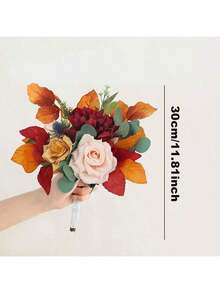 1 باقة زفاف خريفية للعروس والوصيفات باللون البرتقالي المحترق والسج الاصطناعي، باقة وصيفات للزفاف والحفلات الراقصة، ترتيبات زهور، ديكور الزفاف، ديكور منزلي للحفلات، اكسسوارات عيد الحب - البرتقالي مرهق - مشاهدة 9