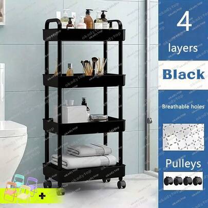 Carrito multifuncional de 4 niveles con asa, carrito de almacenamiento multifuncional, adecuado para oficina, sala de estar, cocina, almacenamiento móvil con ruedas