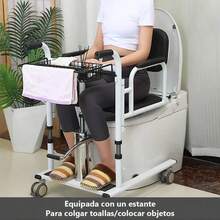 Elevador hidráulico para sillas de ruedas/pacientes de uso doméstico, equipado con una silla de transferencia con asiento dividido, silla de ducha/inodoro portátil junto a la cama y mesa - Negro - Ver 2