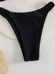 New Solid Color Soft Strap Ruched Sexy Bikini Set, Women Summer Beach Fashion Swimwear