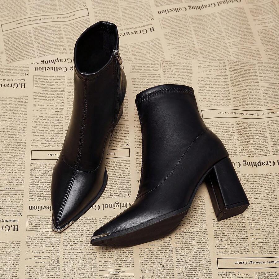 Nuevas botas de tobillo para mujer, botas Chelsea, estilo western con cremallera lateral, tacones altos, Otoño/Invierno 2025 - Negro - Ver 1