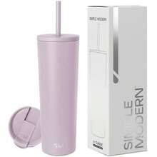 Vaso Térmico con Pajita y Tapa|Vaso de Café Botella de Agua Reutilizable de Acero Inoxidable Taza de Café para Viajes|Regalos para Mujeres & Hombres|Classic Colección 830ml|Cream Leopard(830ml -Lavender Mist) - Multicolor - Ver 1