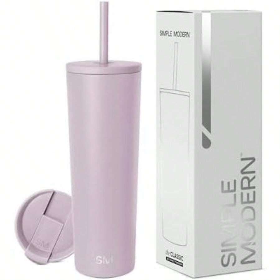 Vaso Térmico con Pajita y Tapa|Vaso de Café Botella de Agua Reutilizable de Acero Inoxidable Taza de Café para Viajes|Regalos para Mujeres & Hombres|Classic Colección 830ml|Cream Leopard(830ml -Lavender Mist) - Multicolor - Ver 1